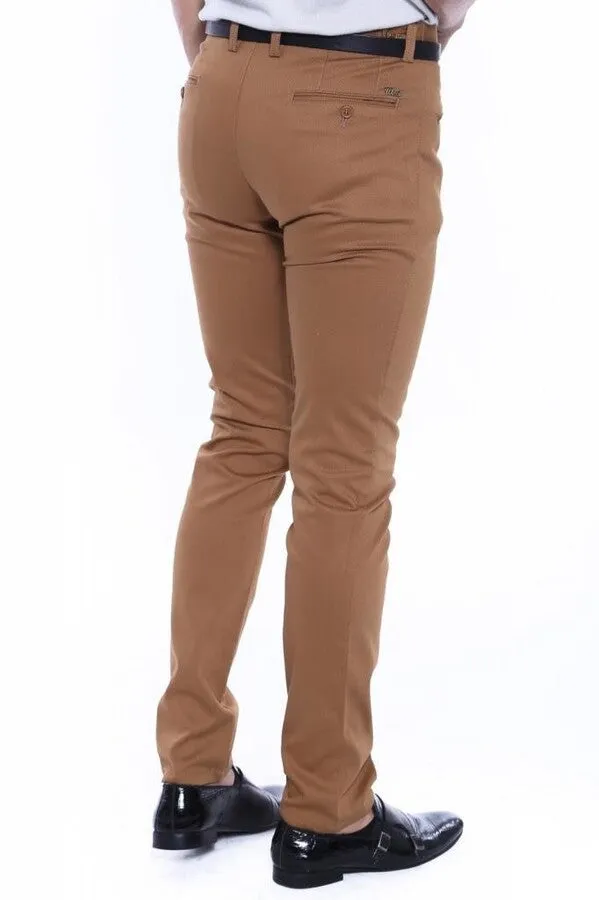 WSS Patterned Slim Fit Cotton Tan Men Pants  - Singen