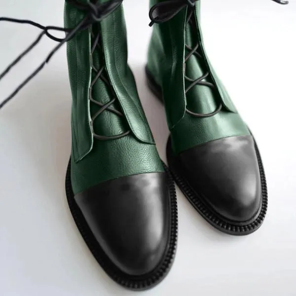 Zeraclub-Women'S Paneled Lace-Up Short Martin Boots Biker Boots 67071946